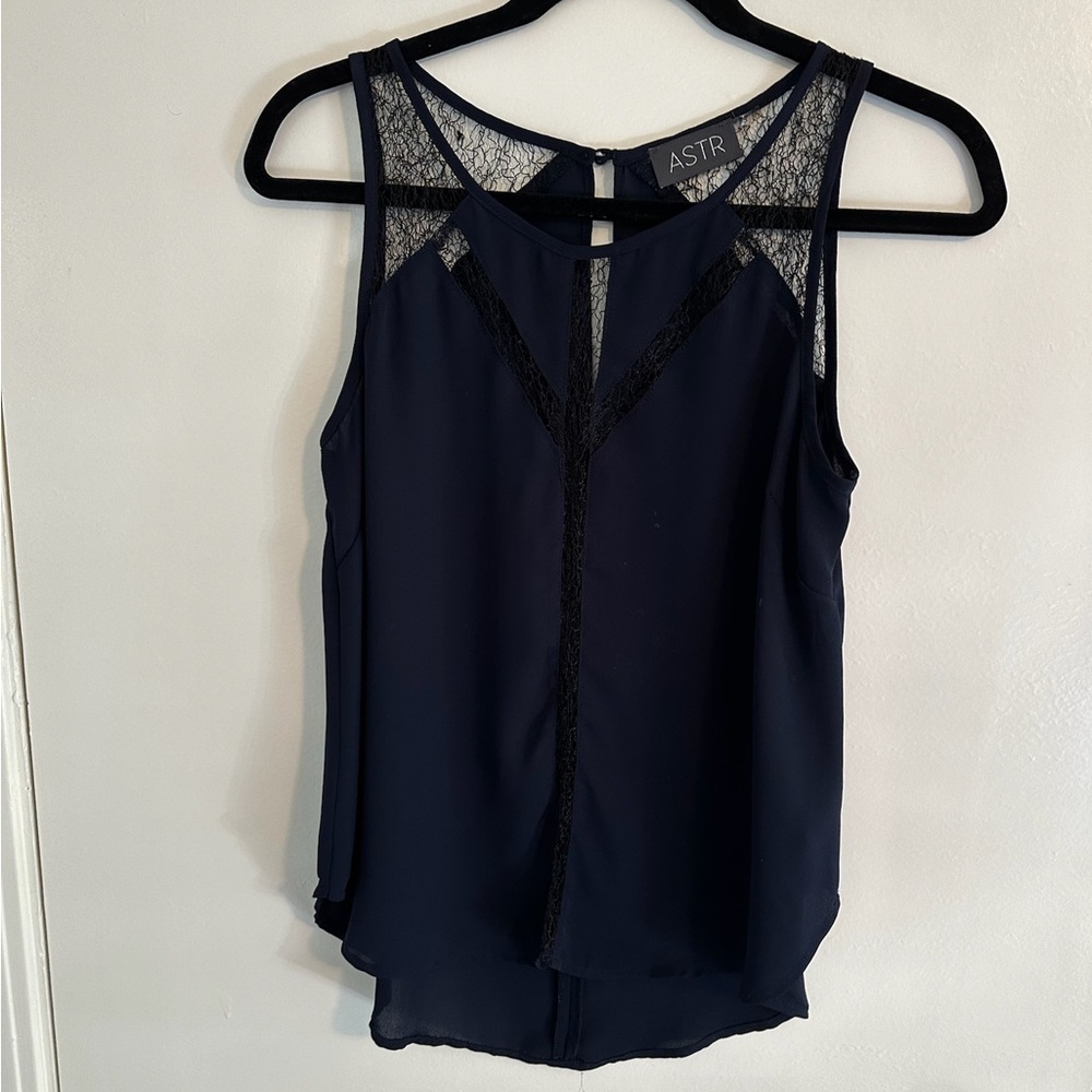 ASTR Navy Lace Detail Sleeveless Blouse